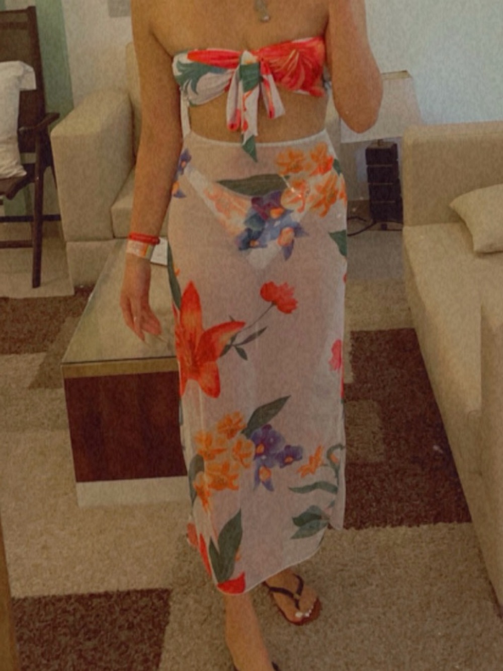 3 piece bikini and maxi skirt